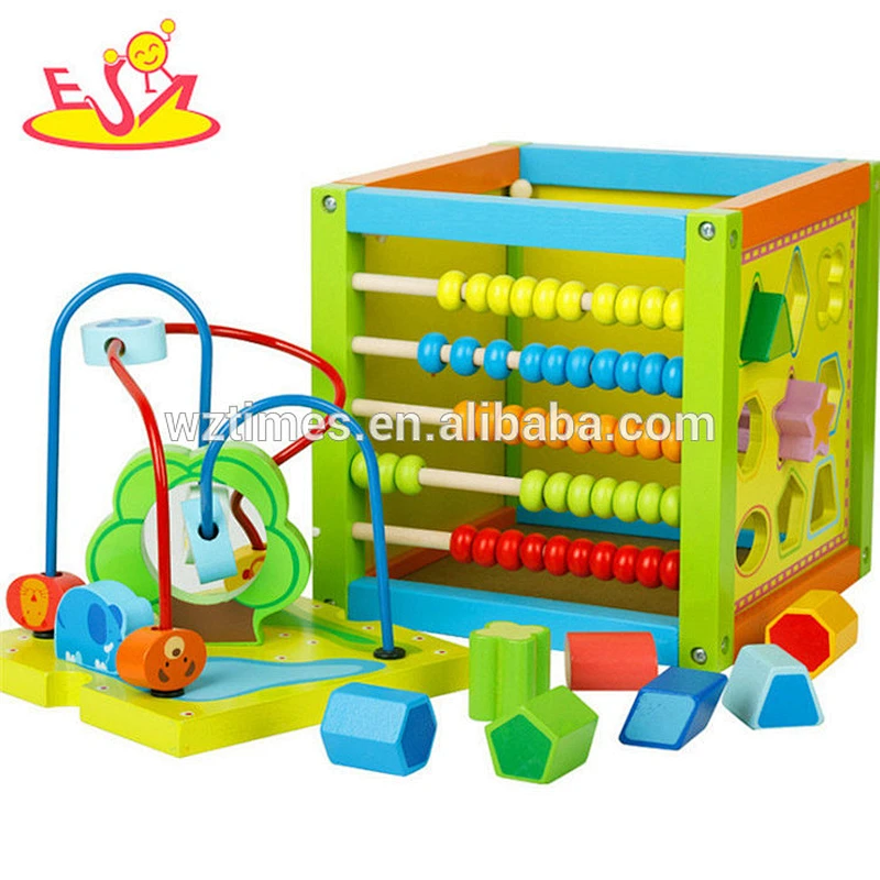 Wholesale intelligent clock and abacus toy wooden activity cube toy for baby ages 1 and up W11B180