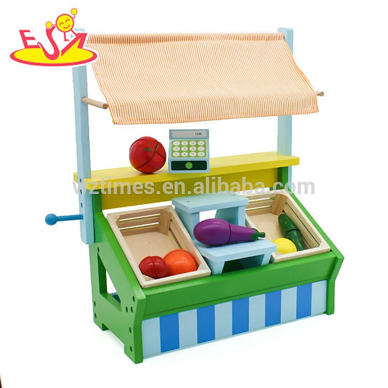 Best sale children wooden toy fruit & vegetable market stand for pretend play W10A060B