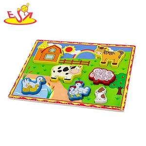 Top fashion children wooden chunky farm puzzle for wholesale W14D073