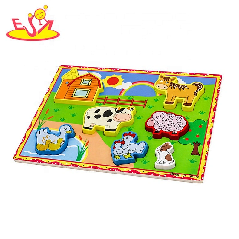 Top fashion children wooden chunky farm puzzle for wholesale W14D073