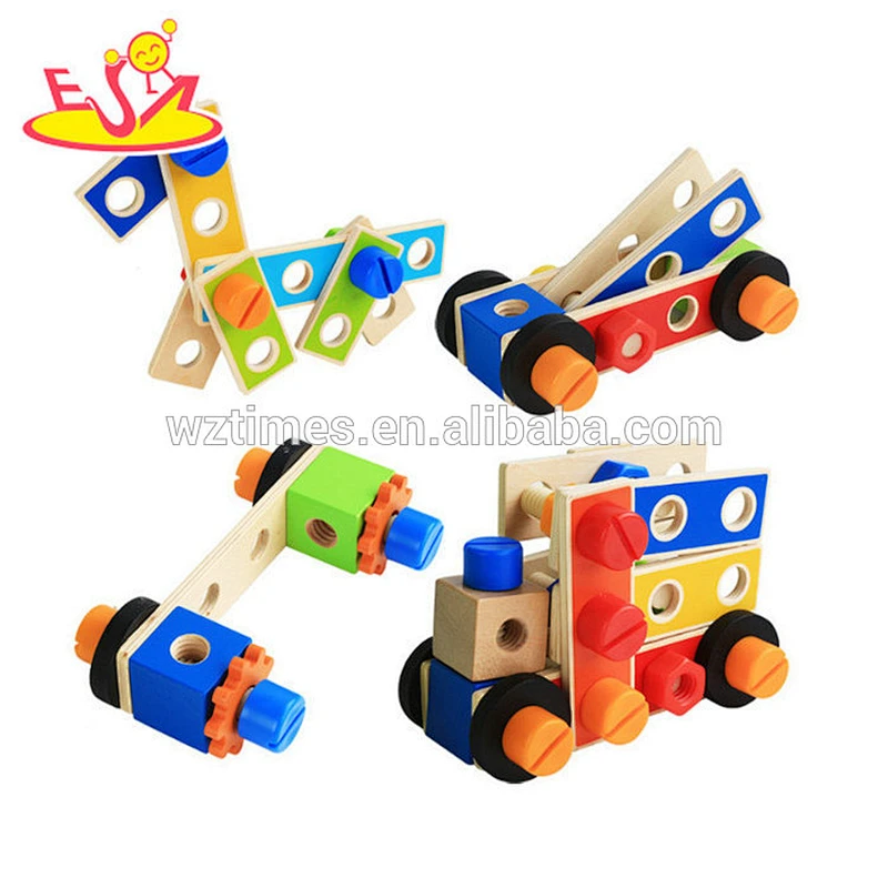 Wholesale hottest diy assemble robot blocks toy wooden tools bench toy for kids' hand skill training W03D091
