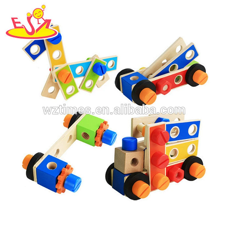Wholesale hottest diy assemble robot blocks toy wooden tools bench toy for kids' hand skill training W03D091