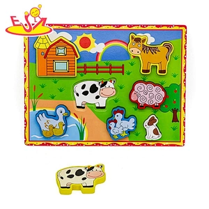 Top fashion children wooden chunky farm puzzle for wholesale W14D073