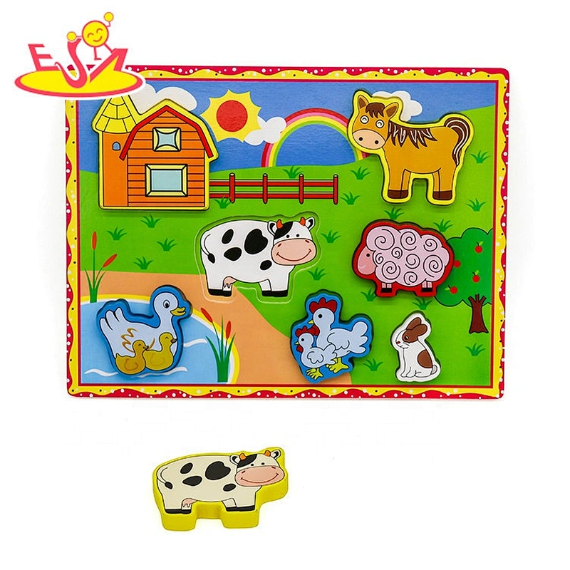 Top fashion children wooden chunky farm puzzle for wholesale W14D073