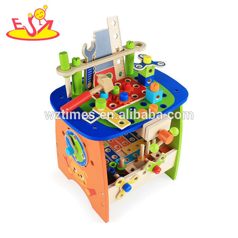 Wholesale hottest diy assemble robot blocks toy wooden tools bench toy for kids' hand skill training W03D091