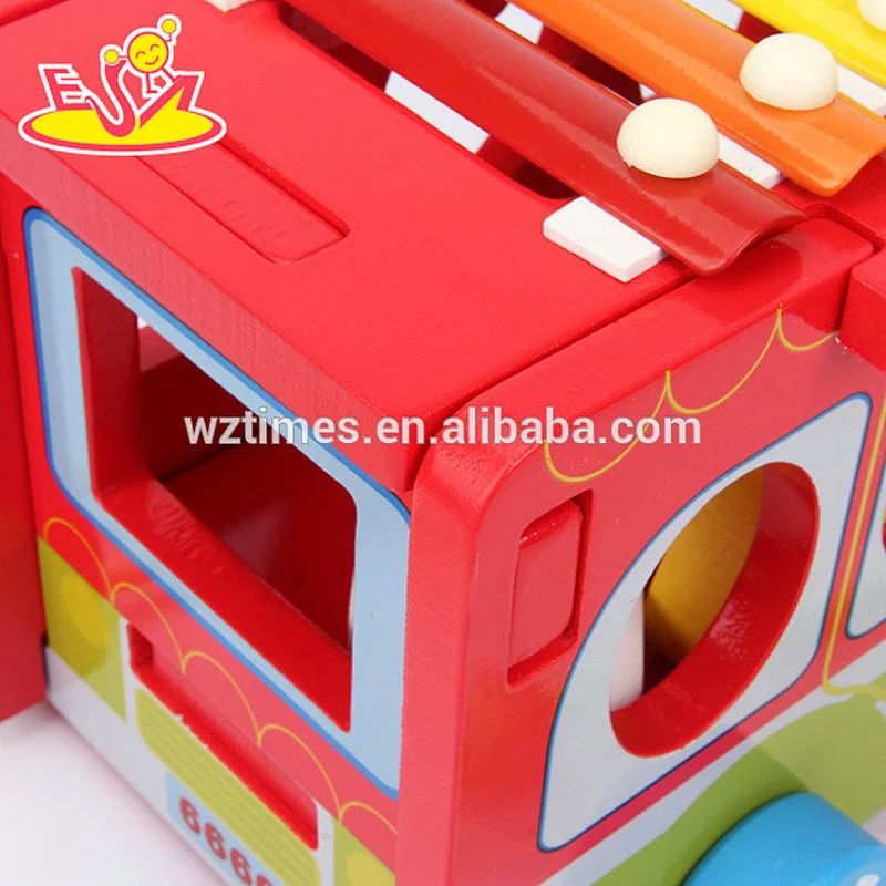 Venta al por mayor mejor venta de bloques de madera coche de autobús xilófono para niños W05C087