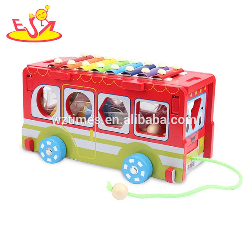 Venta al por mayor mejor venta de bloques de madera coche de autobús xilófono para niños W05C087