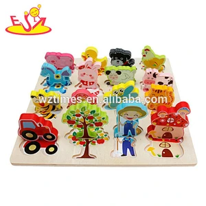 Venta al por mayor producto atractivo granja tema juguete animales de madera rompecabezas para niños W14D039