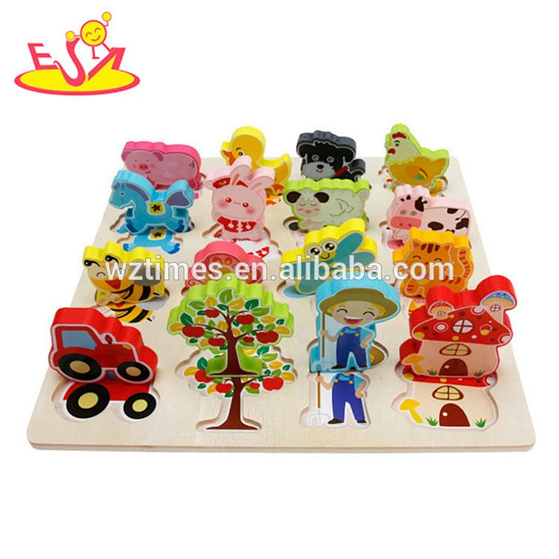 Venta al por mayor producto atractivo granja tema juguete animales de madera rompecabezas para niños W14D039