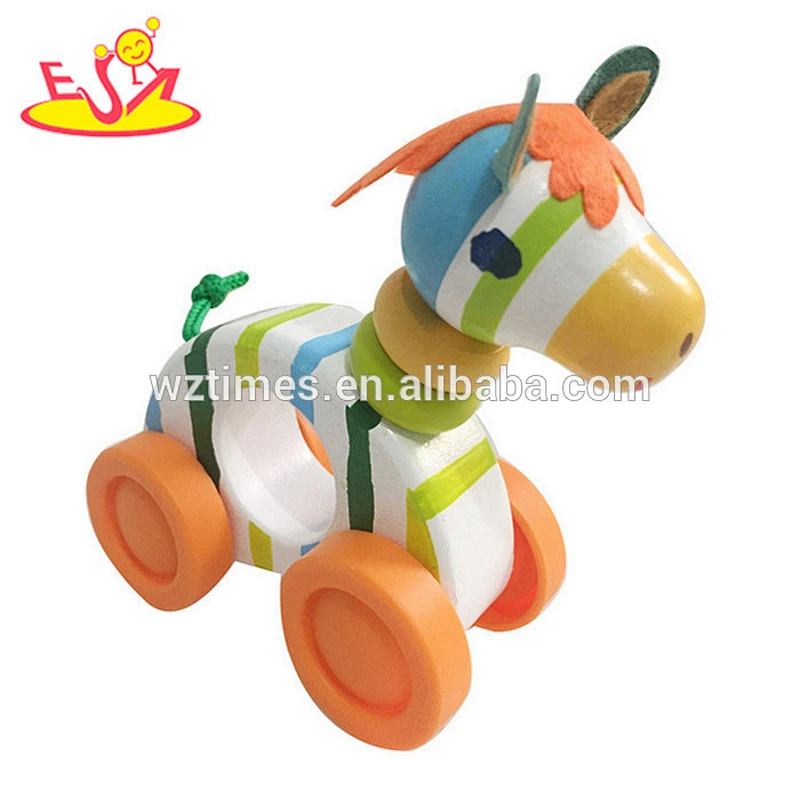 Wholesale high quality horse shape wooden pull mini cart toy bring fun to toddler W04A352