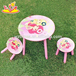 2018 Wholesale new wooden cartoon table and chairs pink wooden cartoon table and chairs girls cartoon table and chairs W08G200
