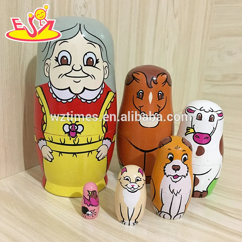 2018 Wholesale modern model toys 5 pcs wooden russian nesting dolls for child W06D102