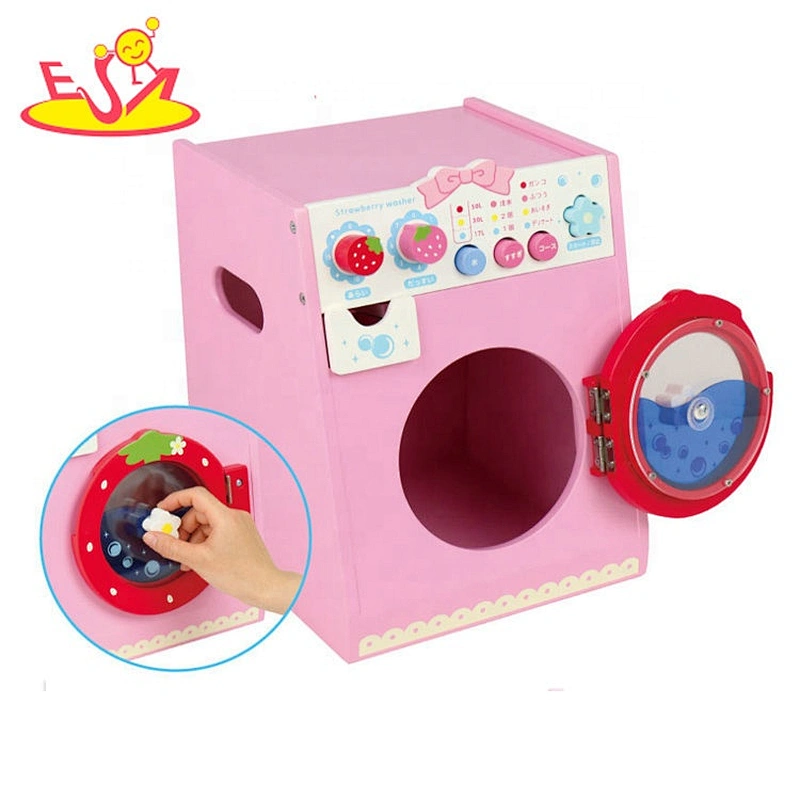 New design wooden kids toy washing machine in pink W10D254