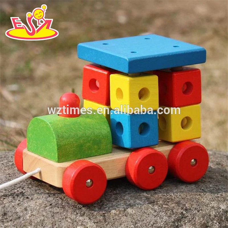 Großhandel kleinkinder bausteine ​​aus holz zug zug spielzeug neues design kinder aus holz zug zug spielzeug W05C072