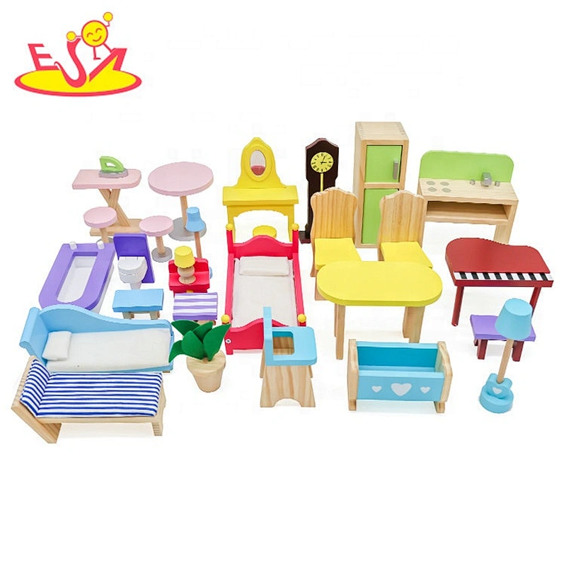 2019 New design kids play wooden large dolls house with parking lot W06A358B