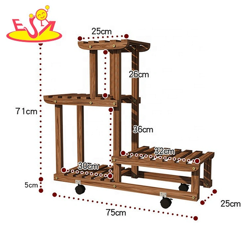 Most popular decorative movable wooden flower pot shelf stand in white W08H116C