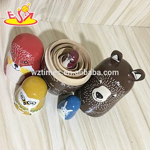 2018 Wholesale diy matryoshkas 5 pcs wooden animal russian doll for kids W06D104