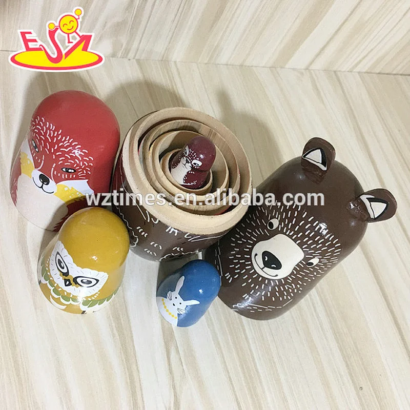 2018 Wholesale diy matryoshkas 5 pcs wooden animal russian doll for kids W06D104