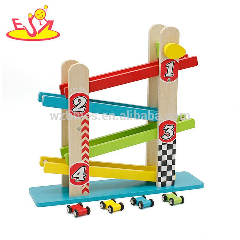 wholesale children wooden toy race car track sets with 4 cars W04E061