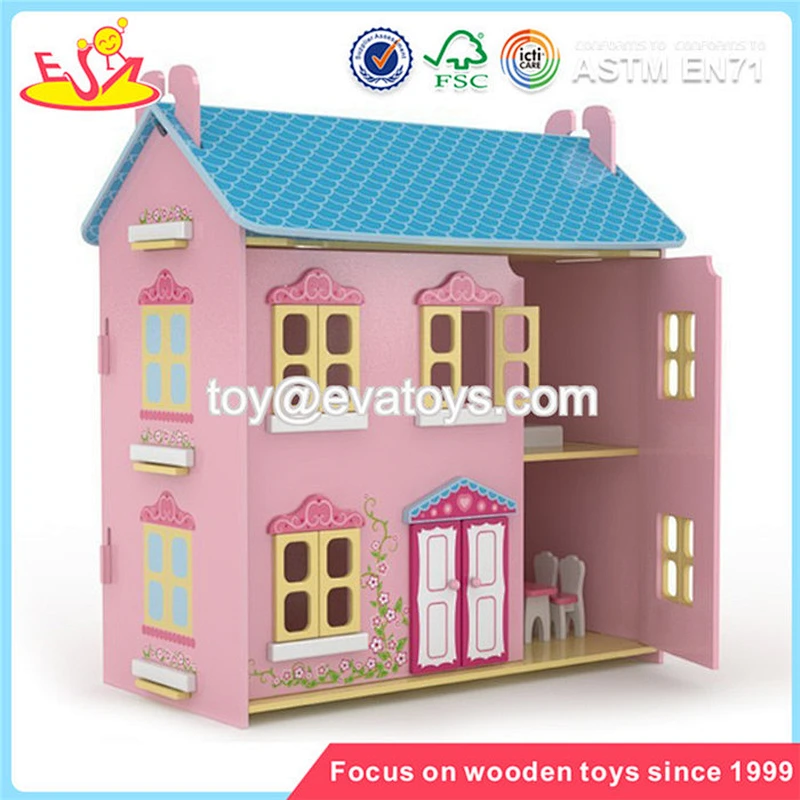 wholesale pink delicate kids wooden dollhouse beautiful children wooden chic dollhouse for sale W06A029