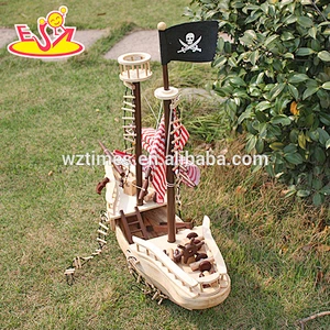 Wholesale DIY 3D baby wooden pirate ship toy handmade kid wooden pirate ship toy W03B001