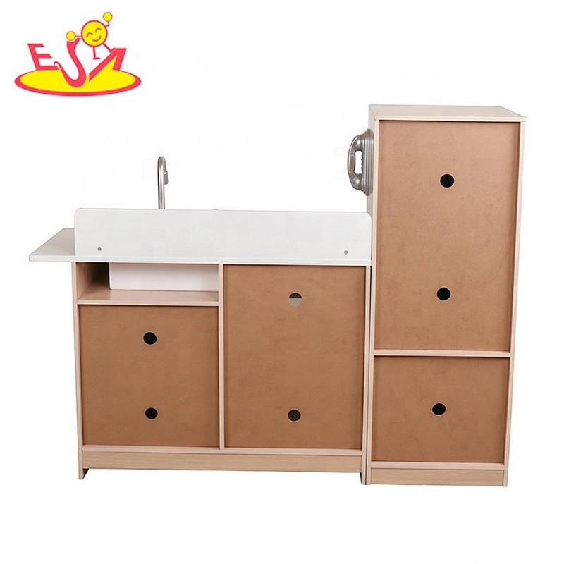 New arrival brown wooden play kitchen set for role play W10C480