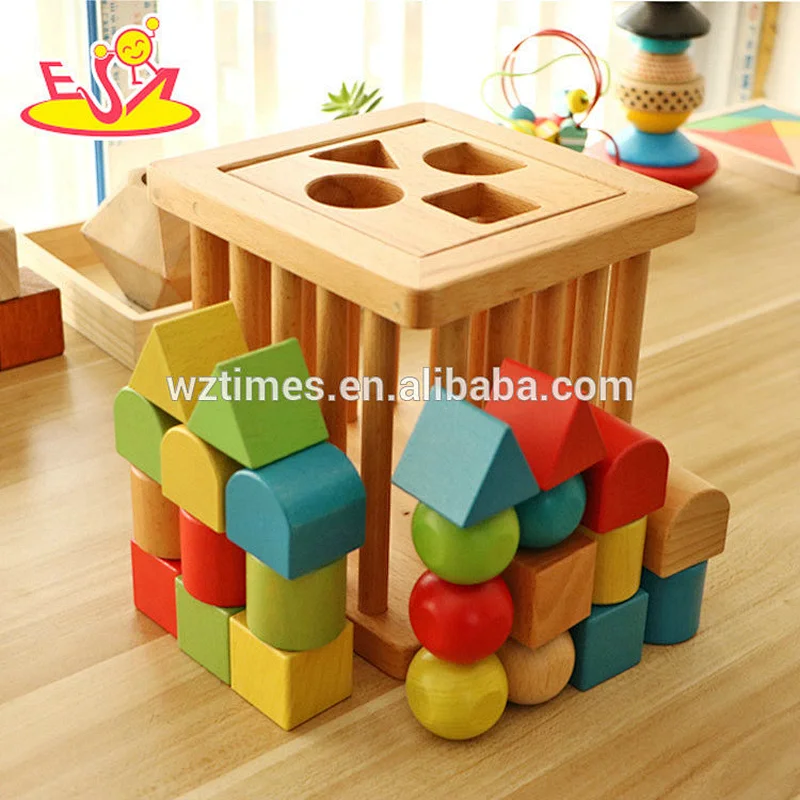 Wholesale top fashion wooden different shapes geometric blocks toy for children W12F024