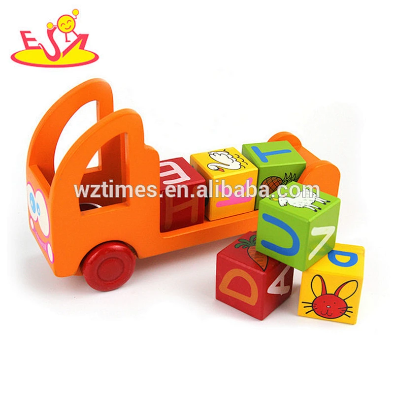 2018 Wholesale delivery wooden building blocks trucks toy for kids W04A336