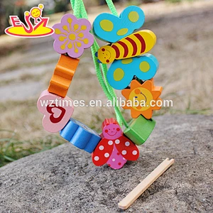 New design 10 pieces wooden lacing beads for toddlers W11E064
