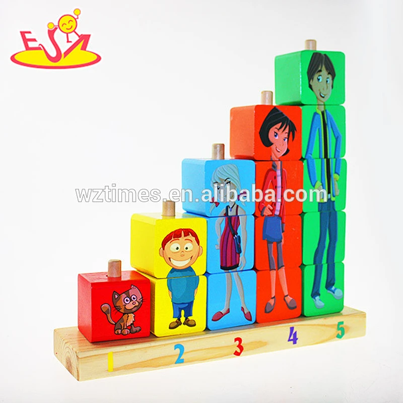 Wholesale lovely funny wooden cartoon stacking blocks toy interesting cartoon stacking toy W13D066
