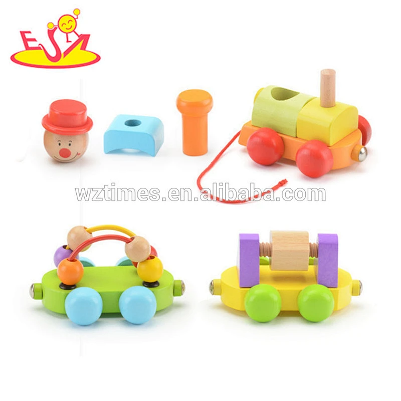 Wholesale popular colorful wooden pulling train toy for baby ages 1 and up W05C090