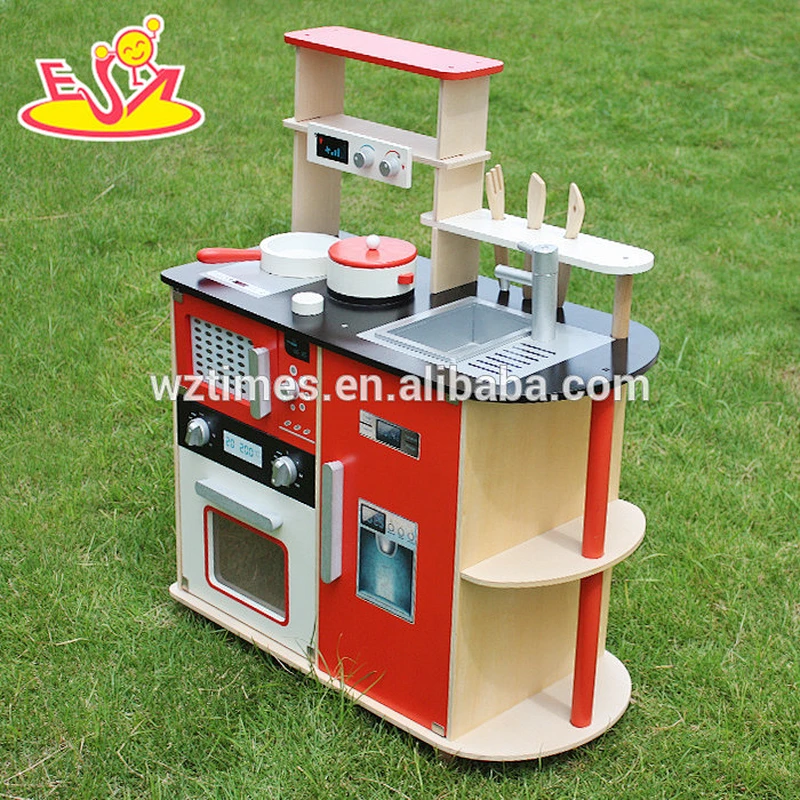2018 Wholesale toddlers wooden kitchen toy new design red kids wooden kitchen toy best children play wooden kitchen toy W10C211