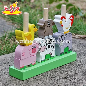 2018 großhandel mode baby holz stapeln tierblöcke, neue design kinder stapeln tierblöcke W13D126