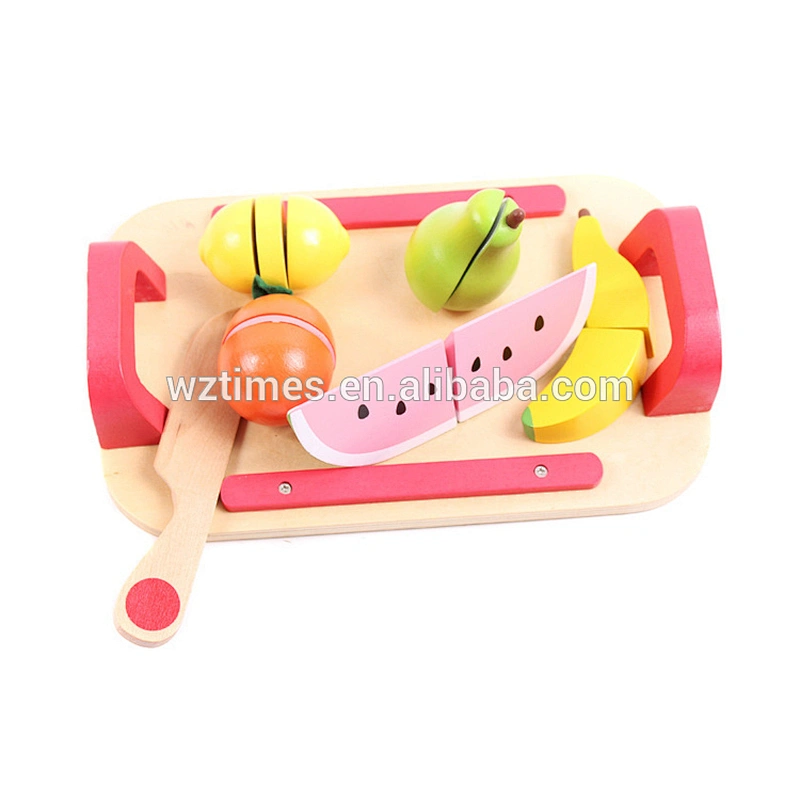 2018 Wholesale cheap fruit cutting toys wooden pretend play food set for kids W10B215