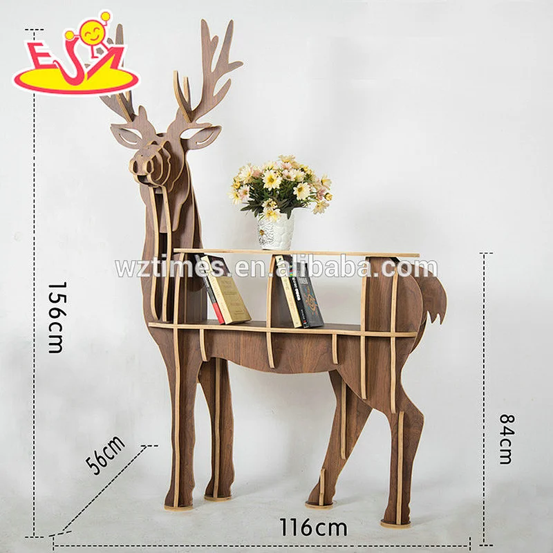 Wholesale beautiful wooden elk shaped bookshelf as decorative store for sale W08D069