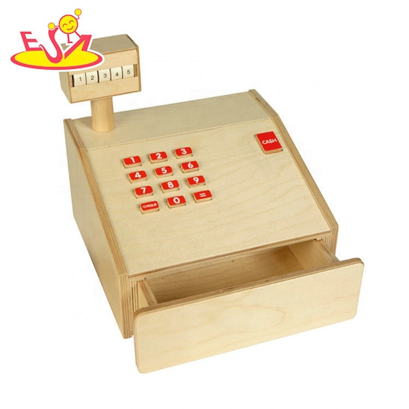 2019 New design kids wooden cashier machine toy for pretend play W10A099