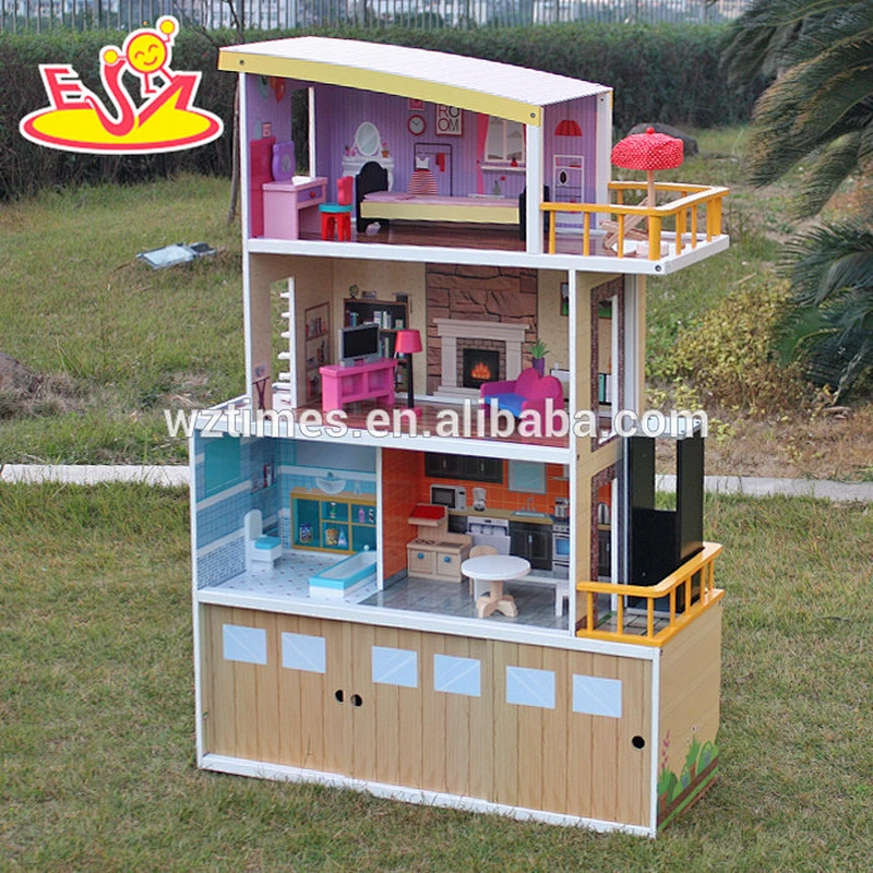 2018 New design luxurious wooden beachfront mansion dollhouse top fashion big size wooden beachfront mansion dollhouse W06A153
