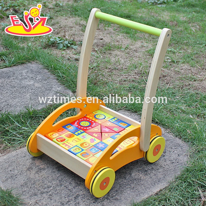 New hottest push along toy wooden 3 in 1 baby walker with building block W16E017