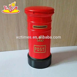 Wholesale telephone booth shape wooden blue piggy bank best selling wooden blue piggy bank W02A276