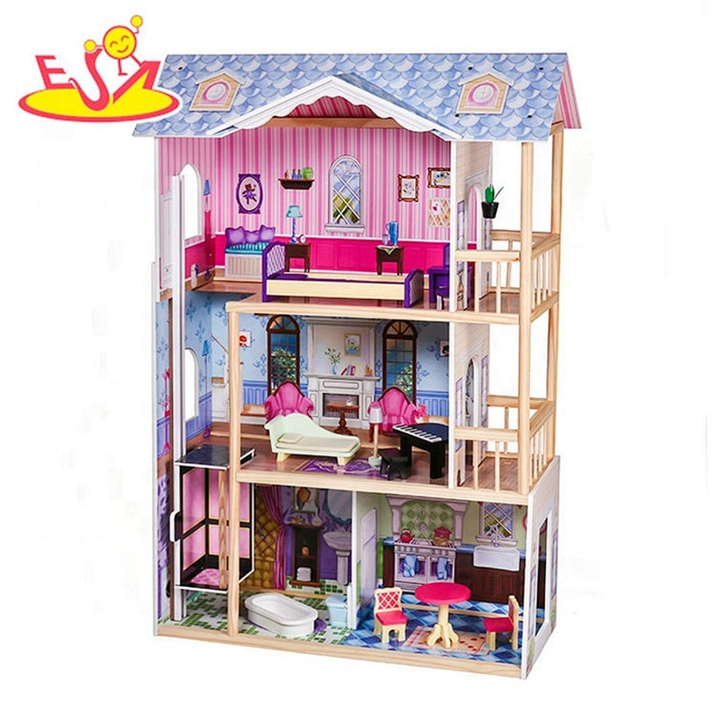 Al por mayor de alta calidad de las niñas de madera muñeca de juguete casa de campo 14 piezas de muebles de madera muñeca casa de juguete W06A225