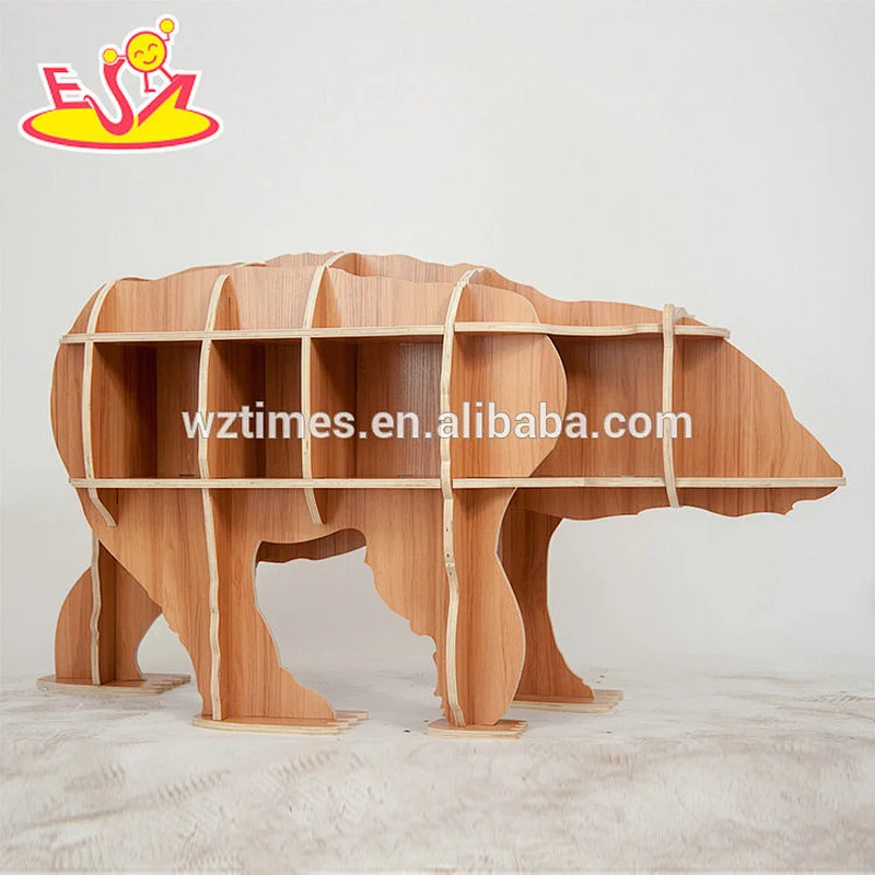 Wholesale high quality bear shaped wooden children bookshelf for sale W08D072