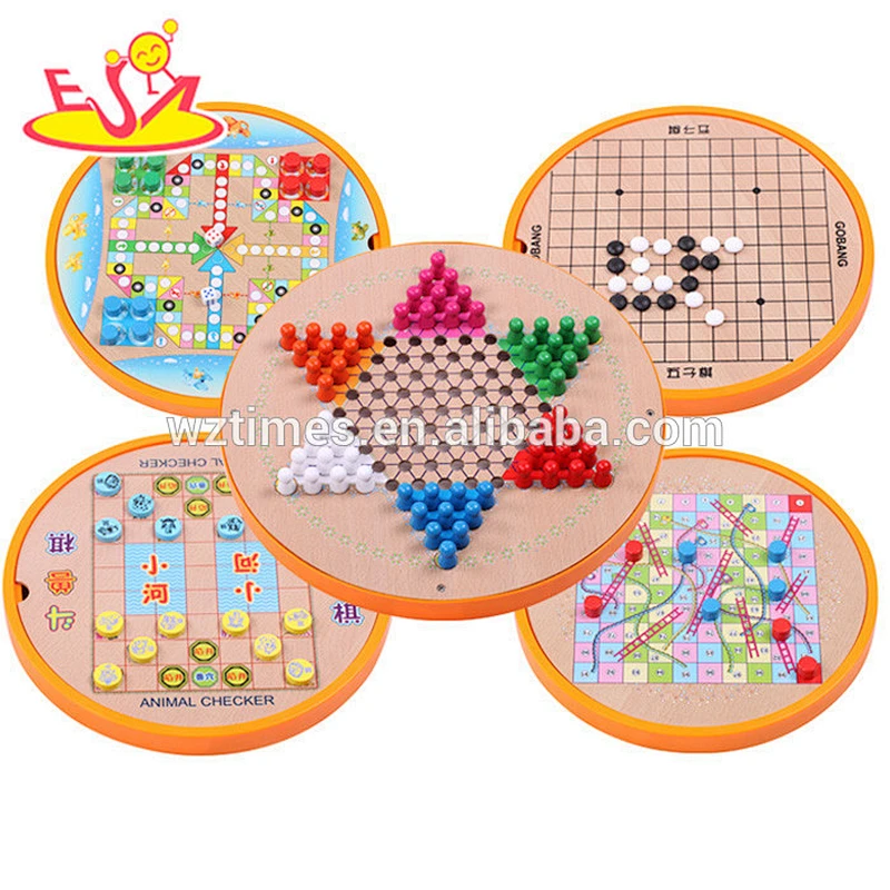 Wholesale interesting full set five types 5 in 1 wooden board chess game toy W11A044