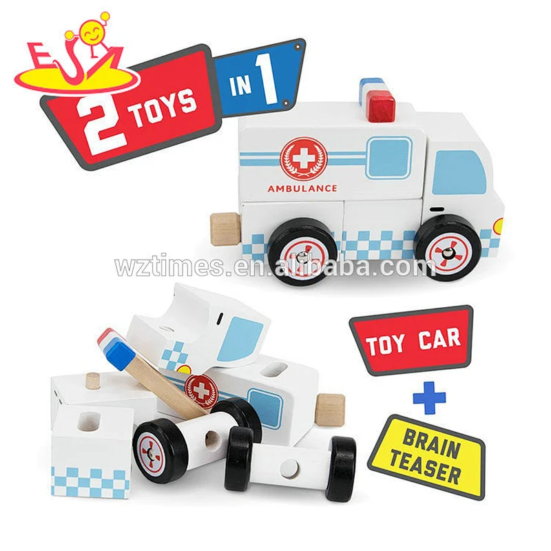 2018 New small ambulance toys wooden doctor cart toy for kids W04A376