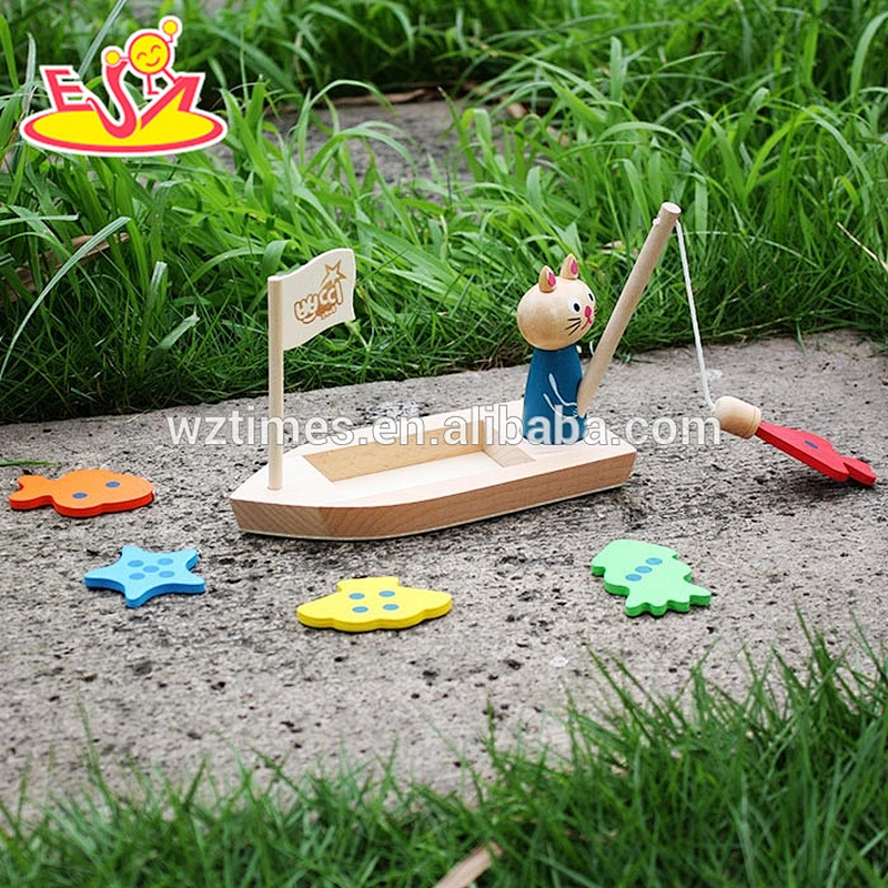 wholesale funny fishing games wooden fish toy for kids W01B029