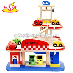 wholesale cheap funny wooden toy car garage for toddlers W04C001