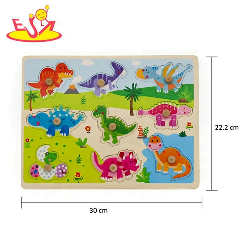 2019 New design children educational wooden dinosaur puzzle with knob W14M155