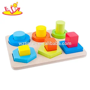 wholesale preschool teaching set wooden geometric blocks baby toys W12F025