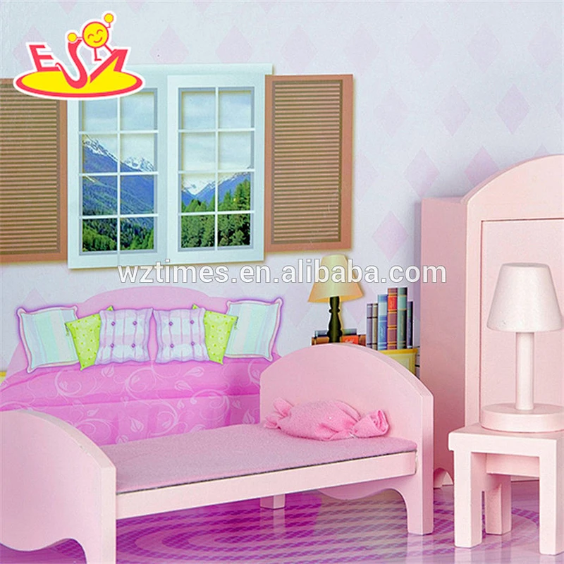 Wholesale beautiful kids wooden dollhouse cottage toy 3 floor girls wooden dollhouse cottage W06A224