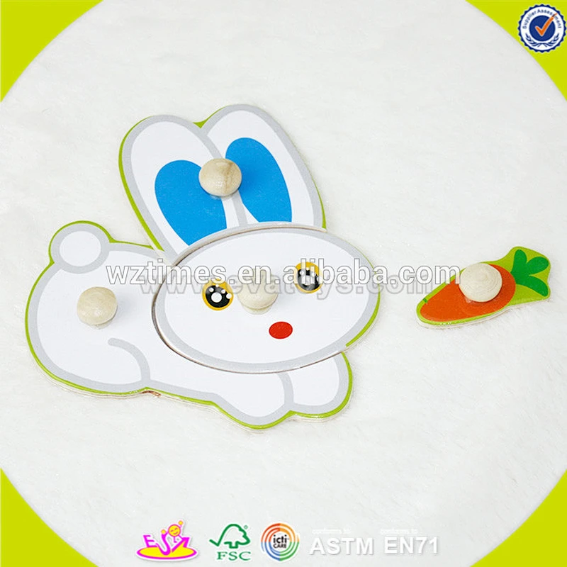 Wholesale lovely best gift rabbit pattern jigsaw toy wooden peg puzzle for children W14M069