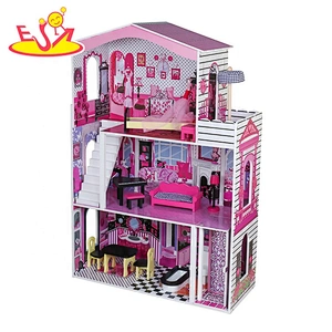 2019 On sale children wooden large dolls house for pretend W06A355C